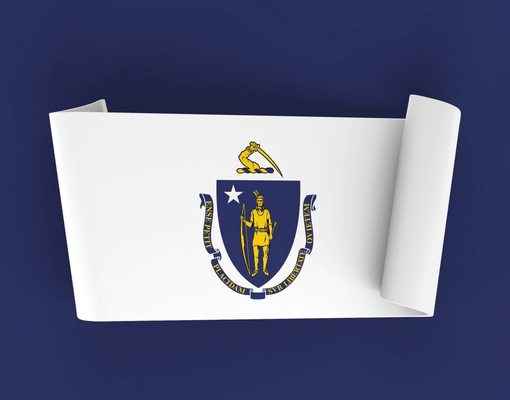 The Massachusetts flag that is present in the divorce courtroom